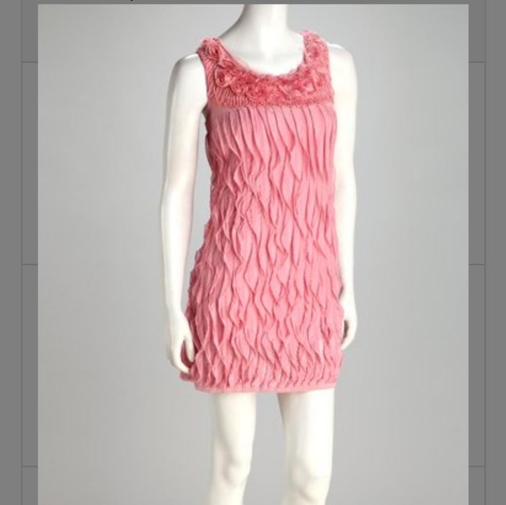Grifflin Paris Pink Rosette Ruffle Shift Dress